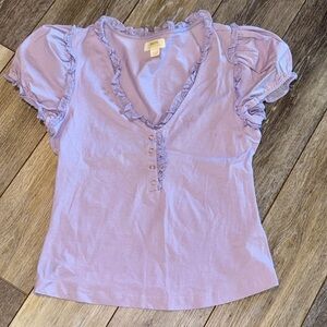 Anthropologie Lavender Ruffle Sleeve Blouse